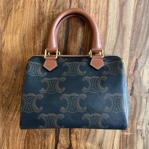 AUTHENTIC CELINE SMALL BOSTON IN TRIOMPHE CANVAS BAG BROWN TAN